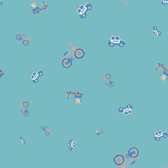 Cars and Construction Vector Seamless Pattern Vehicles Pattern Seamless Vector Design with Diggers, Bikes Excavators