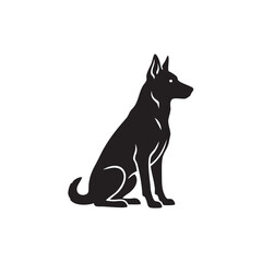Dog silhouette vector icon. Sitting German Shepherd profile. Black pet animal logo symbol isolated on white background. Minimalist canine graphic design