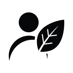 Silhouette icon of person with leaf symbolizing ecology, nature, or health