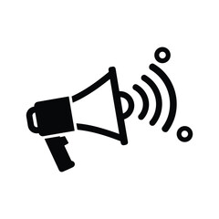 Black and white icon of a megaphone broadcasting sound waves, isolated on