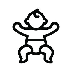 Simple line icon of a happy baby with arms raised in diaper