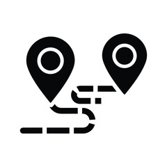 Navigation route between two location pins on a map icon