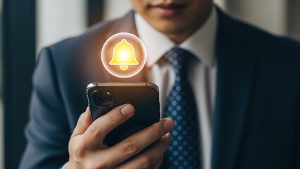 Businessman receives a new notification on smartphone