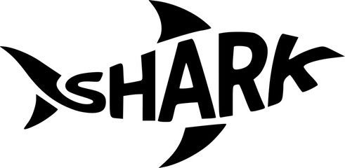 Conceptual Minimal Wordmark Logos Transforming &ldquo;SHARK&rdquo; into Shark Shapes in Black