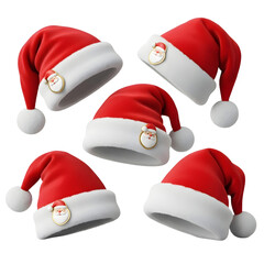 3D Rendered Santa Hats Collection &ndash; Red,  Gold Star  Designs for Christmas Holiday Graphics, Ads, and Festive Projects