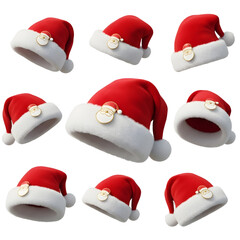 3D Rendered Santa Hats Collection &ndash; Red,  Gold Star  Designs for Christmas Holiday Graphics, Ads, and Festive Projects