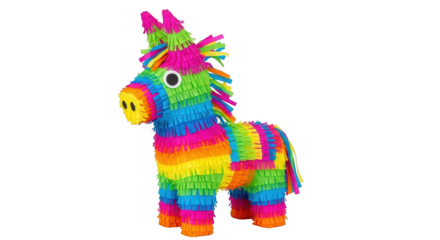 Donkey piñata with rainbow fringe and black background