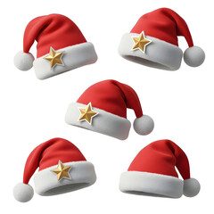3D Rendered Santa Hats Collection &ndash; Red,  Gold Star  Designs for Christmas Holiday Graphics, Ads, and Festive Projects
