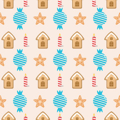 Merry Christmas and Happy New Year Texture. Sweet Winter Dessert Vector Illustration for Wrapping Paper, Fabric, and Wallpaper.