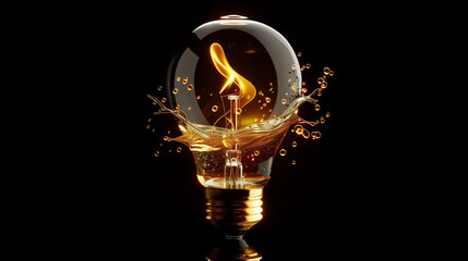 Innovative light bulb with golden liquid splash