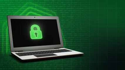 Digital Protection Concept Glowing Lock on Laptop with Binary Code