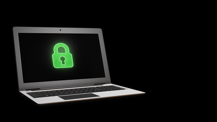 Digital Protection Concept Glowing Lock on Laptop