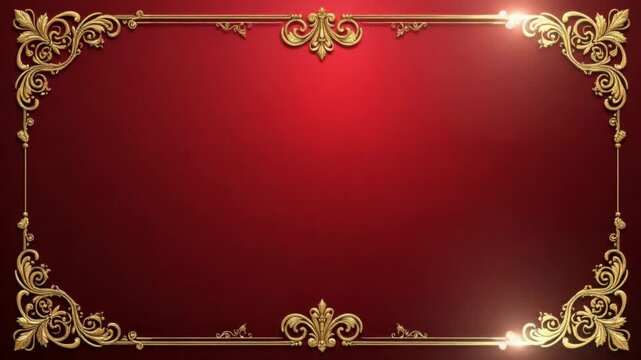 Video A red and gold background with a decorative gold frame, suitable for decorative or celebratory uses