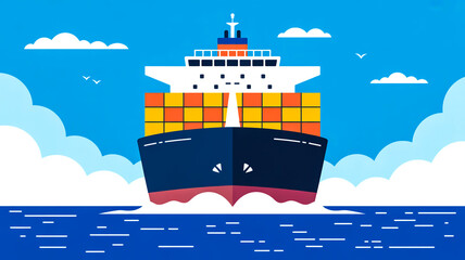 Obraz premium A stylized digital illustration of a large cargo ship in a minimalist art styl
