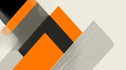 Abstract mid-century geometric shapes, minimalist stripes, orange accent, isolated on white background