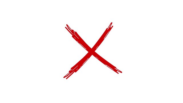 Red cross mark animation on white background, Error or cancel symbol animation.