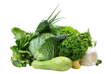 Fresh green vegetables isolated on white background