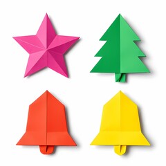 Vibrant Pop Art Origami Christmas Collage Illustration.