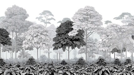 Serene monochrome forest artwork with soft atmosphere high resolution picture