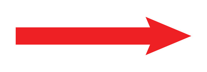Fototapeta premium Extended red directional arrow pointing to the right side. Vector long red arrow isolated on white back ground.