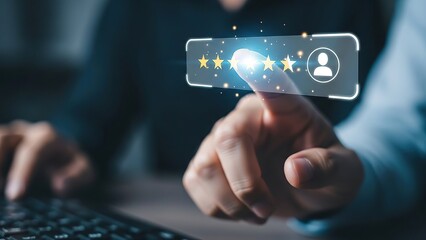 Digital hand gives four stars on interactive interface