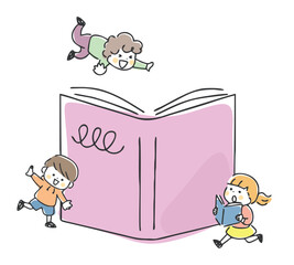 本と子供たちのイラスト