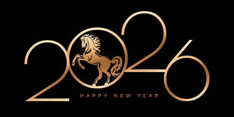 Horizontal New Year 2026 poster with the horse