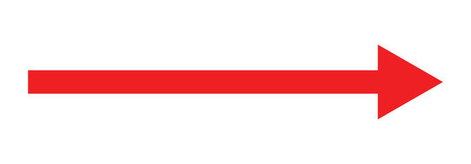 Obraz premium Rightward red long arrow illustration, isolated on a fully white backdrop.