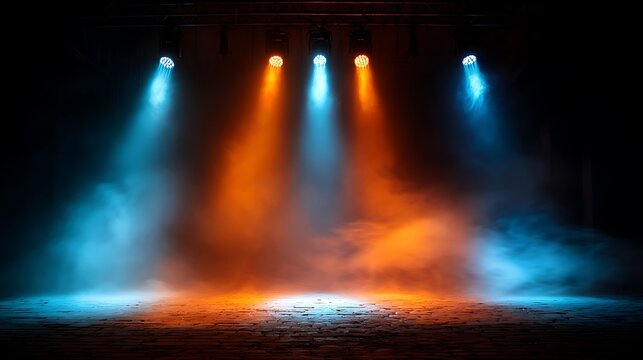 Colorful Stage Lights with Fog Effects.