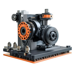 Industrial Pump System with Orange Accents on White Background