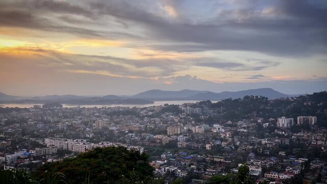 Beautiful evening view of Guwahati cityscape in Assam,India 
