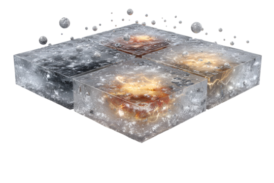 Abstract cube with glowing geometric shapes inside isolated on transparent background - Powered by Adobe