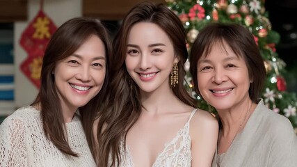 Christmas Three Generations Women Sharing Joyful Warm Moments