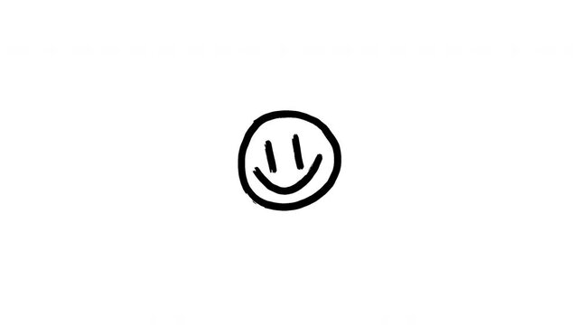 Black Hand Drawn Smiley Face Emoji Animation on Transparent Background. 4K Video