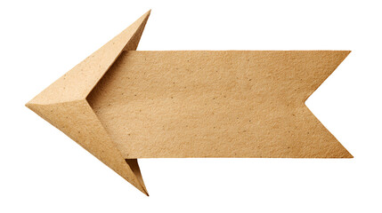 Origami paper arrow pointing left isolated on transparent background