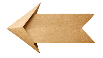 Origami paper arrow pointing left isolated on transparent background