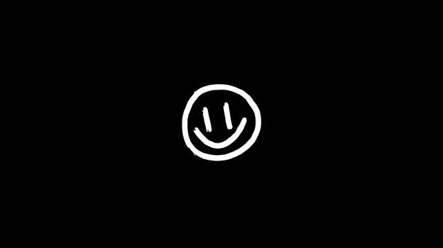 White Hand Drawn Smiley Face Emoji Animation on Transparent Background. 4K Video