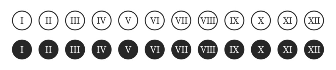 Roman numeral vector set with antique Latin digits and vintage typography symbols. Classic decorative number collection on transparent background.