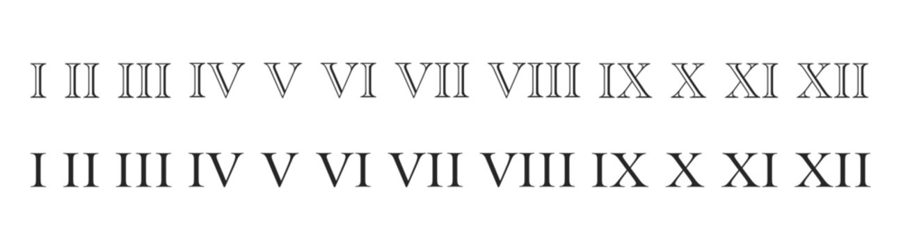 Roman Numerals Set &mdash; vintage Latin numeric symbols and decorative digits on a transparent background.