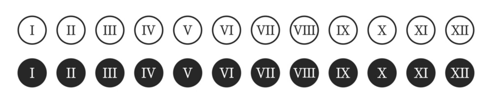 Roman numeral vector set with antique Latin digits and vintage typography symbols. Classic decorative number collection on transparent background.