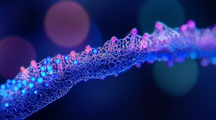 Abstract Network Structure with Glowing Nodes and Interconnected Lines in Blue and Pink.