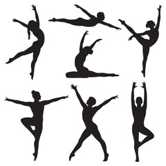 Collection of gymnast various poses silhouette
