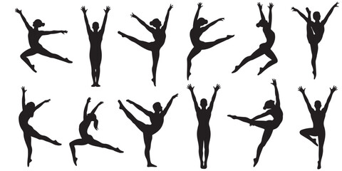 Collection of gymnast various poses silhouette