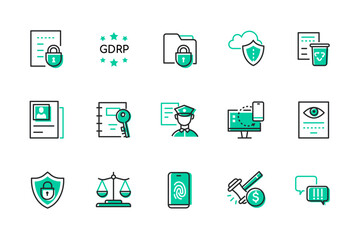 GDPR - set of line design style icons