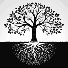 this-black-and-white-image-depicts-a-stylized-tree