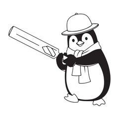 Funny cartoon panda cricket batsman ready to hit the ball