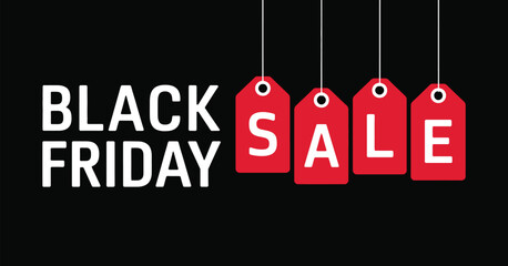 Black friday sale promotional design with bold red tags,