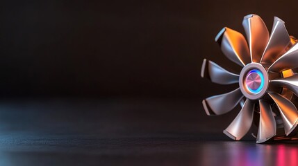 Sleek GPU Cooler Fan with Blue LED Accent on Dark Surface CloseUp.