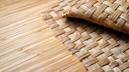 Woven Placemat on Bamboo Table Rustic Texture and Natural Tones.
