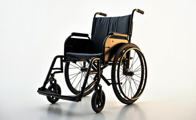 Modern black wheelchair on light background symbolizing accessibility, healthcare, rehabilitation, and mobility support.